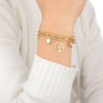 Bracelet Charms Doré – Arbre de Vie & Cœurs