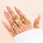 Set de 9 Bagues Dorées – Style Bohème Chic en Acier Inoxydable 18K