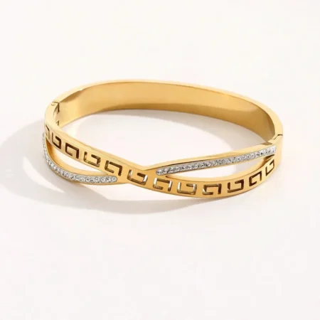 Bracelet Doré Élégance Croisée – Acier Inoxydable & Cristaux