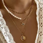 Collier Multi-Rangs Œil Protecteur & Perles – Plaqué Or